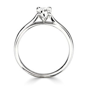Pear cut diamond set into a classic 3 claw setting engagement ring