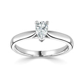 Pear cut diamond set into a classic 3 claw setting engagement ring