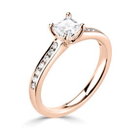 Princess square cut diamond 4 claw channel set shoulder ring