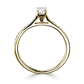 Oval cut 4 claw channel shoulder diamond ring