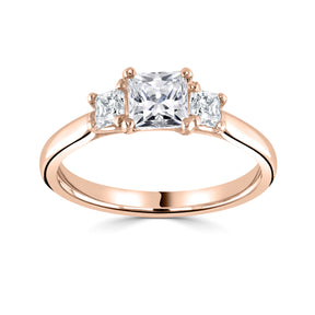 Princess square cut 4 claw trilogy diamond ring