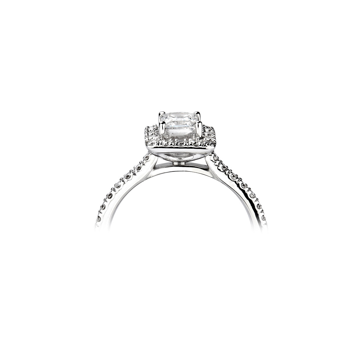 Princess square cut diamond 4 claw halo set with stone set shoulder ring