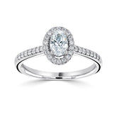 Oval cut diamond 4 claw halo with diamond set shoulder ring