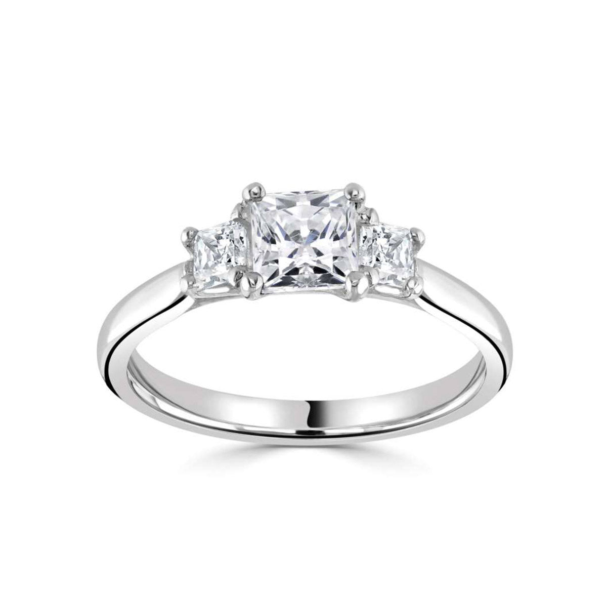 Princess square cut 4 claw trilogy diamond ring