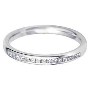 Princess square cut diamond flat court channel set eternity ring