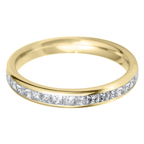 Princess square court diamond channel set eternity ring