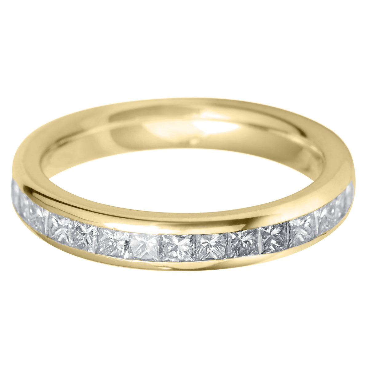 Princess square court diamond channel set eternity ring
