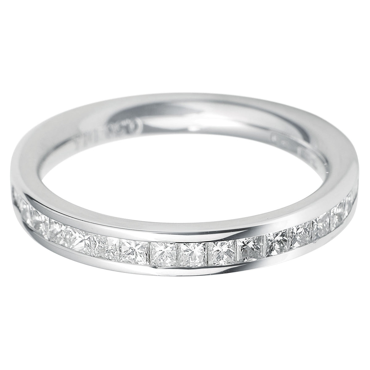 Princess square cut diamond flat court channel set eternity ring