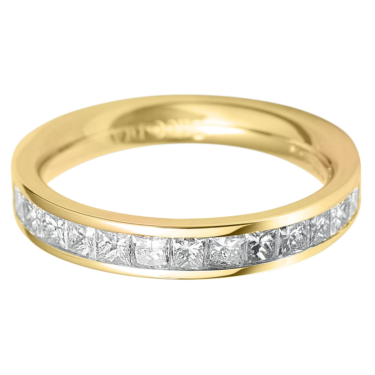 Princess square cut diamond flat court channel set eternity ring